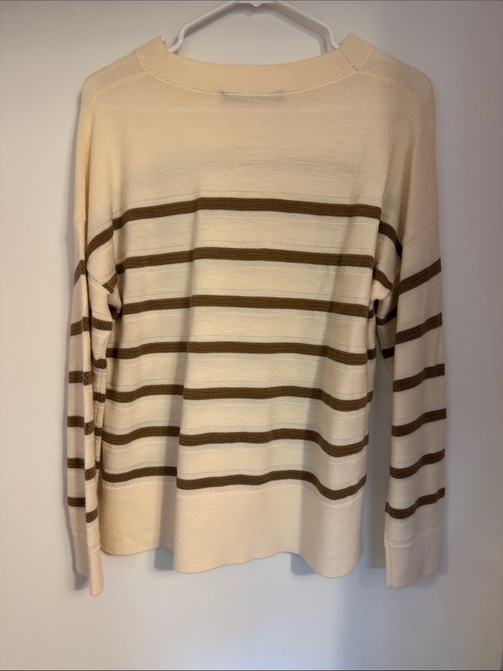 Comptoir Des Cotonniers Cream and Brown Striped Crewneck Sweater - Picture 5 of 5